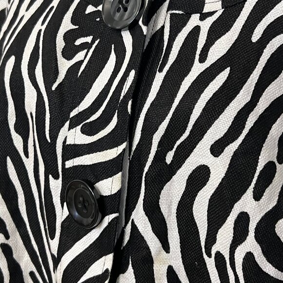 Carole Little Bebra Print Linen Jacket XL Black White Button Front Boxy Retro - Picture 3 of 8
